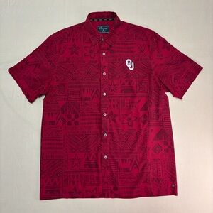 Chiliwear OU Red Hawaiian Print Short Sleeve Men's Button-Down Shirt Size Medium